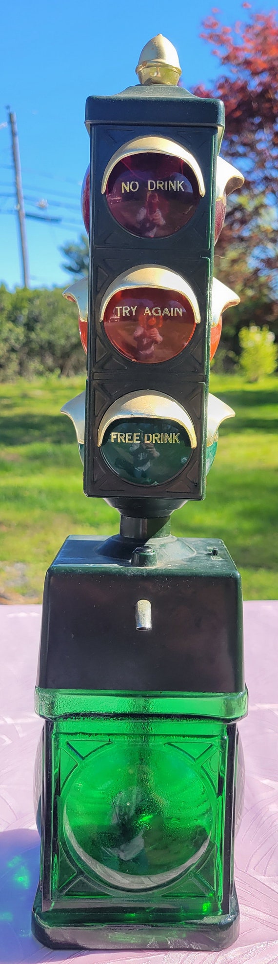 Stop Lights, Drink Dispenser, Free Drink, No Drink, Try Again, Barware,  MCM, Mid Century, Modern, Mancave, 17 Tall, Glass, Battery Operated 