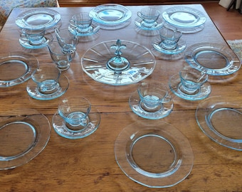 Fostoria, Fairfax, Azure Blue, Elegant Glass, 1930's/40's, Depression Glass, Cups, Saucers, Luncheon Plates, Serving Tray