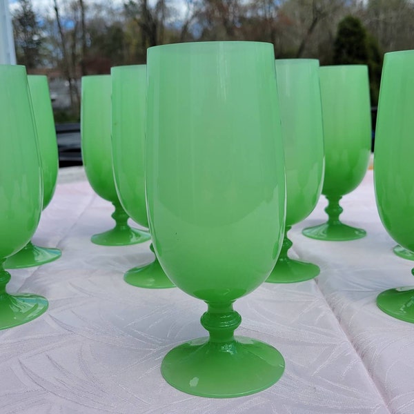 1920's, Portieux Vallerysthal, PV, Jade, Jadite, Iced Tea, Glass, Glasses, Goblet, Goblets, French, Elegant Glassware, Opaline