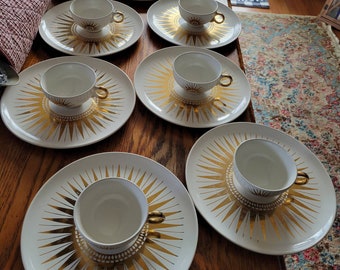 Rare, Georges Briard, Starburst, Atomic, 22K, Gold, Dinner Plate, Coffee Cup, MCM, Mid Century, Dinnerware, Collectible