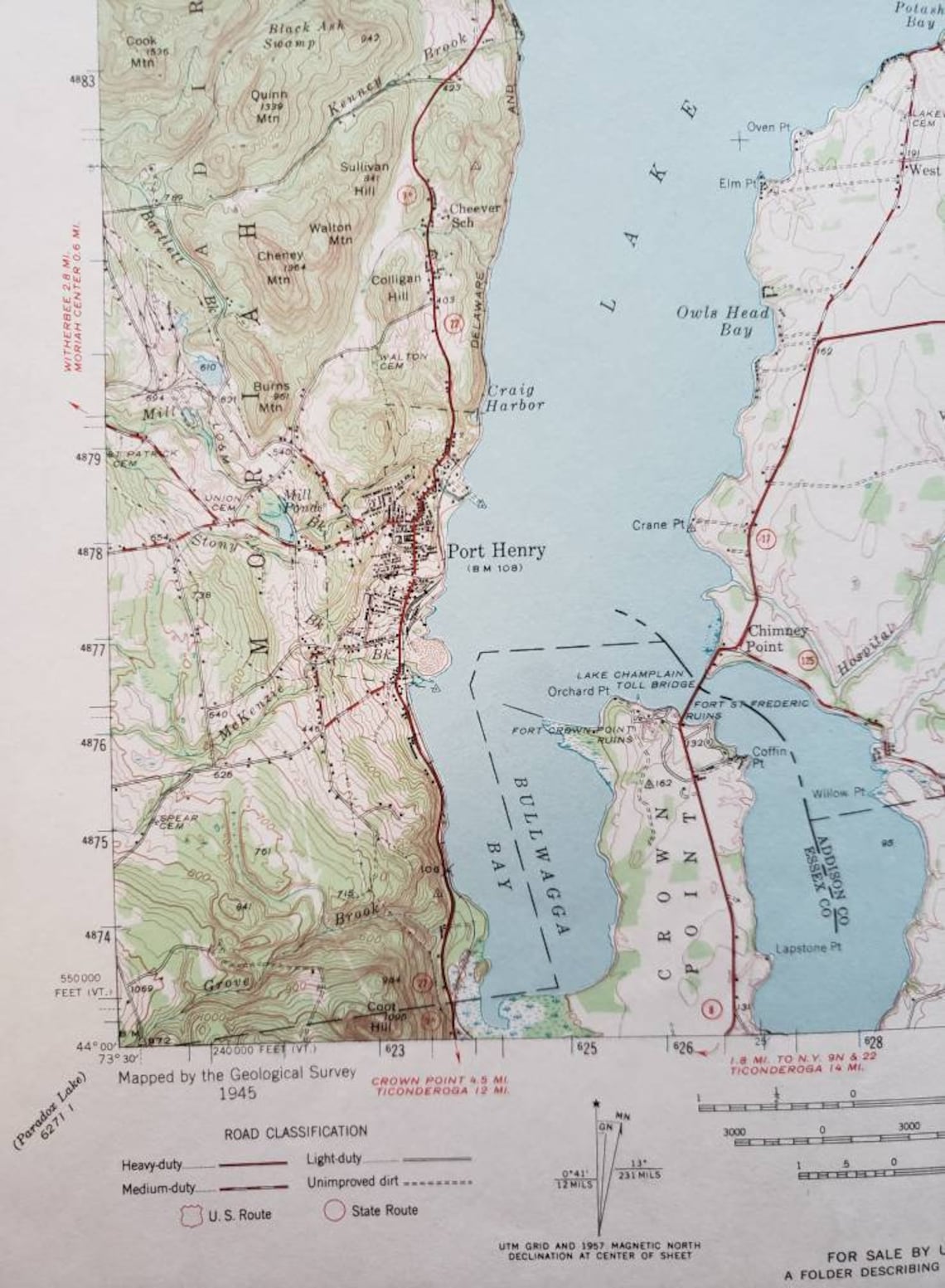 Antique Port Henry New York Lake Champlain Vermont 1945 Etsy