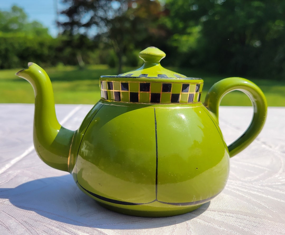 Small, Enamelware, Checkered, Teapot, Avocado, Green, Made in Germany