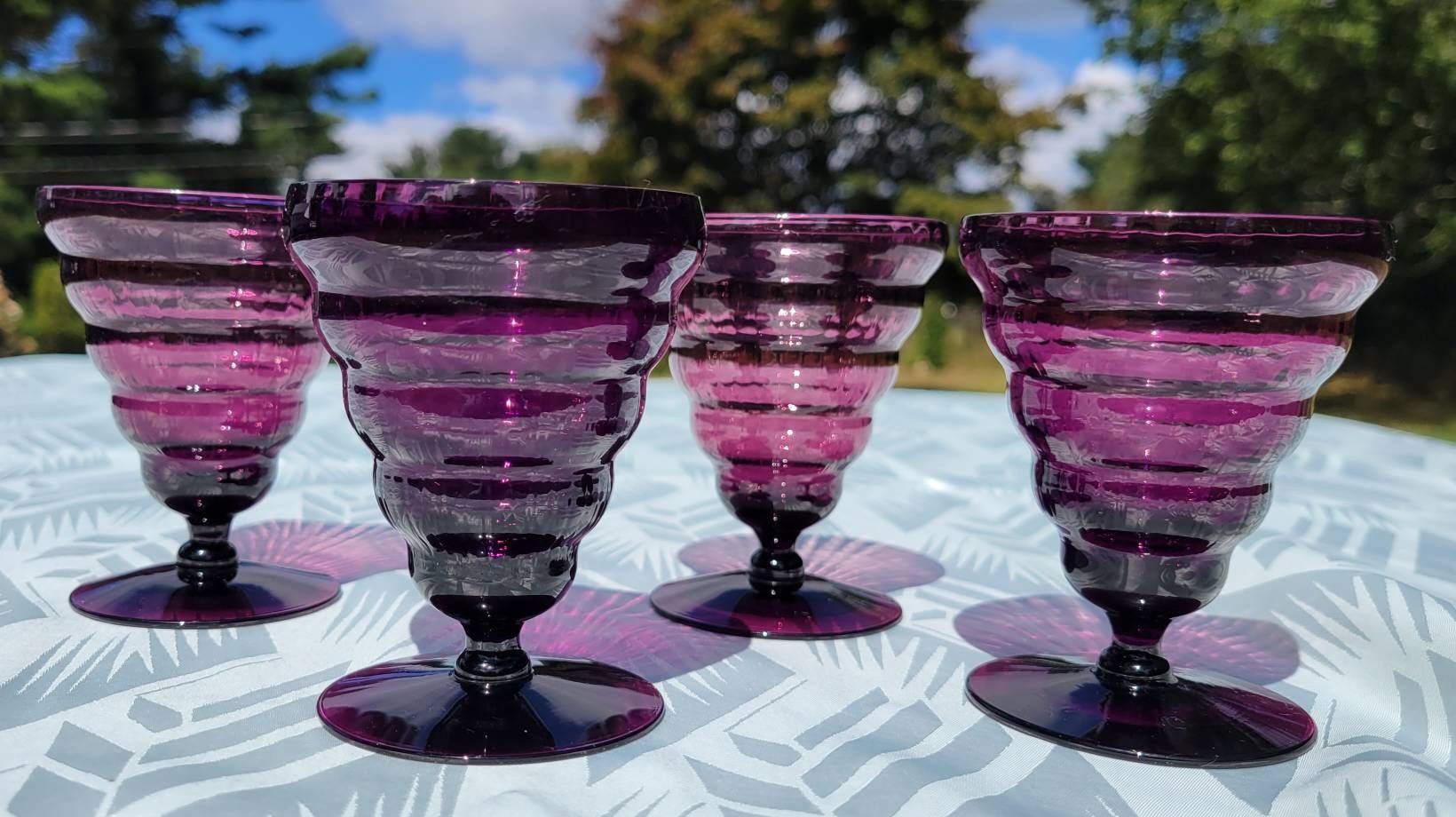 Tall Vertical Ribbed Drinking Glasses in Amethyst Purple Tall Beer or Water  Glasses Beautiful 