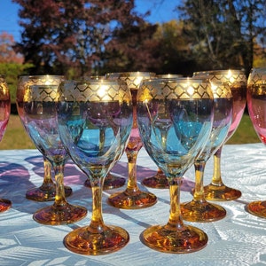 Set Of Four-Vintage-Silver Square Iridescent Martini Glasses