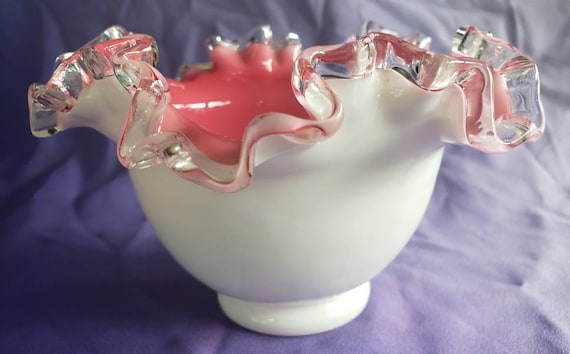 Fenton Silver Crest Pink Brides Bowl Ruffled Pink Bowl - Etsy