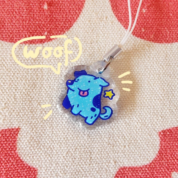 Blue Dog Acrylic Phone Charm Keychain