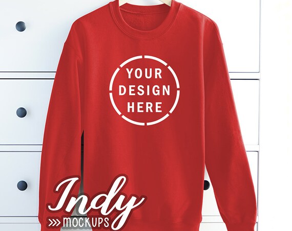 Unisex Crew Neck SweaT-Shirt Mockup Red Crewneck SweaT-Shirt Mockup