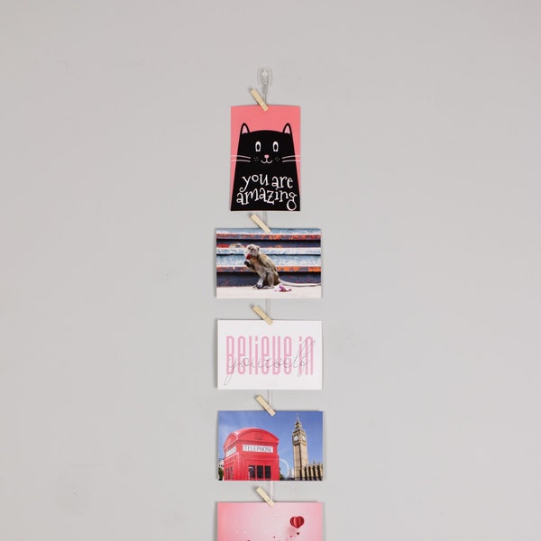 Vertical cable photo display, Home decor clothespeg picture hanger, Easy to fit postcard decoration