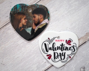 Regalo fotográfico personalizado del día de San Valentín, recuerdo personalizado de corazón de amor de cerámica de doble cara para alguien especial