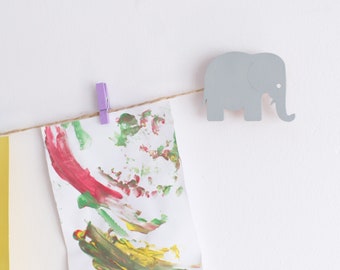 Elephant Kids art display, Children's craft and art work hanger, Playroom wall decor