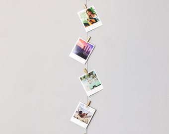 Vertical cable photo display, Room decor clothespeg picture hanger, Instant photo decoration