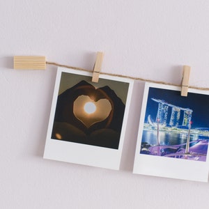 Wall photo display, Wood and twine clothespeg picture hanger