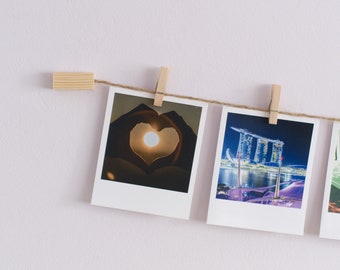 Wall photo display, Wood and twine clothespeg picture hanger