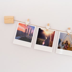 White hearts photo display, Home decor clothespeg picture display, Clothespin photo hanger