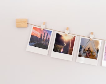 White hearts photo display, Home decor clothespeg picture display, Clothespin photo hanger