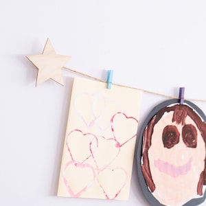 Kids Art Display: Birch Wood Stars, Colorful Clothespins