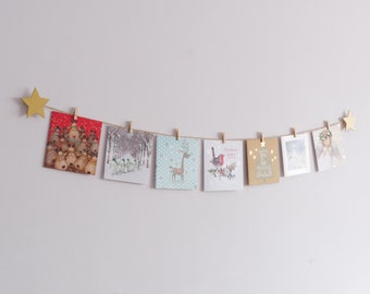 Gold star Christmas card display, Holiday card hanger, Easy fit festive wall decor