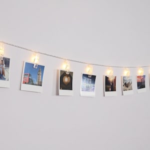 LED clothes peg photo hanger, self adhesive battery operated display