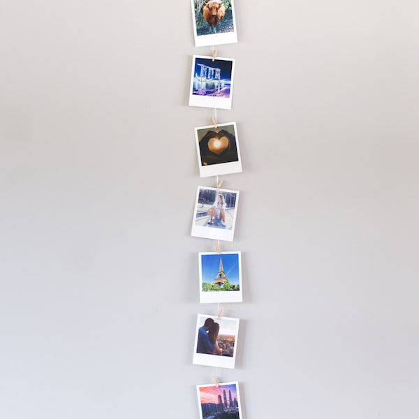 Vertical cable photo display, Room decor clothespeg wire picture hanger, Instant photo clothespin decoration