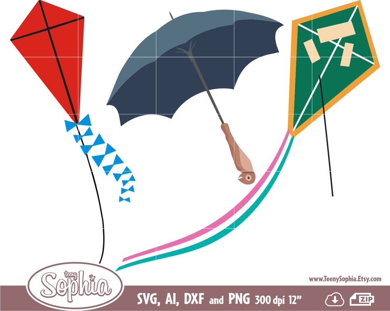 material Mary Poppins 15 Cliparts format Svg File for Cricut and Dxf File for Silhouette cutting machine plus Ai and Png file.