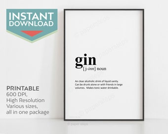 Gin Kunst druckbar, Home Bar Dekor digitaler Download, 21. Geburtstag Geschenk für ihn, Gin and Tonic Poster, Man Cave Bar Schild, Bachelor Pad Wand