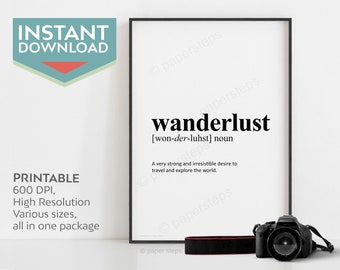 Wanderlust wall decor, black and white minimalist wall art printable, adventure nursery decor digital download, unisex baby gifts, gender