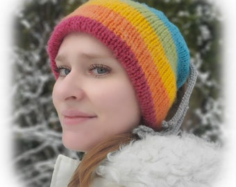 Rainbow Ponytail Beanie Knitting Pattern