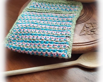 Three Color Linen Stitch Oven Mitt Knitting Pattern