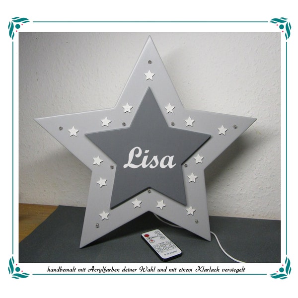 Schlummerlicht - Stern "BigStar" - Handgefertigte, LED Wandlampe aus Holz - Kinderlampe - Nachtlicht - Wunschfarbe - Wunschname - Handbemalt