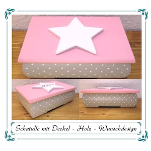 Schmuckkästchen mit Deckel - ca. 19 x 12 x 7 cm - aus Holz - Wunschdesign - Individuelle Schmuckschatulle - mit Namen - Wunschmotiv