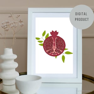Pomegranate Art, Pomegranate decor, Fruit art print, Red abstract wall art, Symmetry