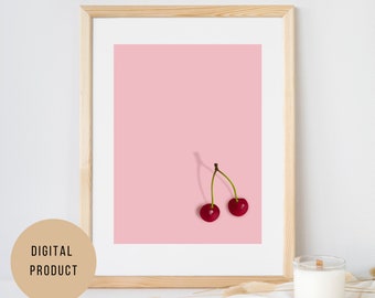 Cherries Art Print, Cherry Print, Abstract fruit art work, Red abstract wall art, Blush pink wall art