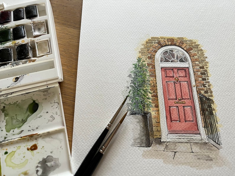 CUSTOM Front Door Entryway Hand Drawn Hand Painted Original Watercolour ...