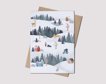 Happy Holidays Personalized Card Full Print Winter Scenery Festive Christmas New Year Celebration Family Coworker Greetings Custom Name