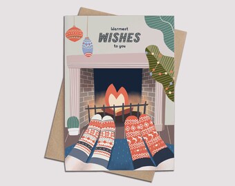 Fire place,  Christmas card,  Hand made cards,  Greeting card, Blank card, add personalized message