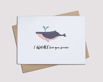 Whale Love You Pun Card - Customized Anniversary Card - Modern Minimalist Design