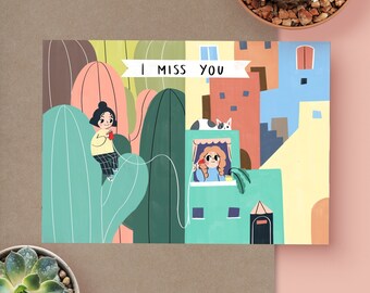 Miss You Greeting Card Full Print Animal Animation Cute Card Quarantine Lockdown Sympathy Thinking of You Personalized Card Adults Children