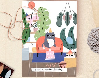 Meow-nificent Birthday Card with Custom Note | Adorable Cat Illustration | Minimalistic & Modern Cat Mom Gift