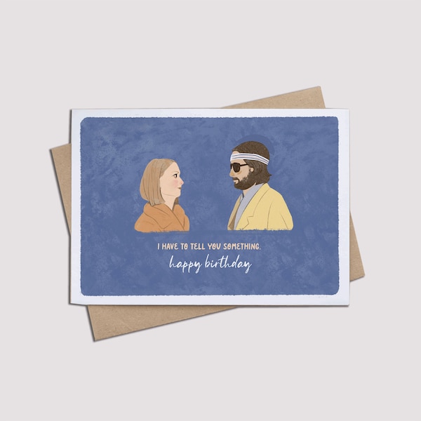 Wes Anderson Birthday Celebration Card with Personalized Note Cute Romantic Couple Hubby Anniversary Valentine Day Minimalist Modern Card