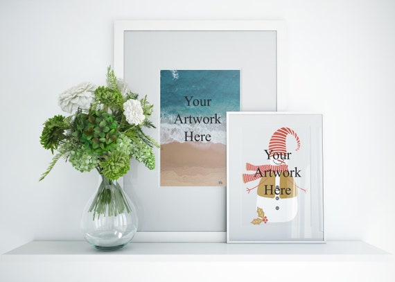 Digitalen A4a5 White Frame Mockup Portraitstock Photo Styled Photography