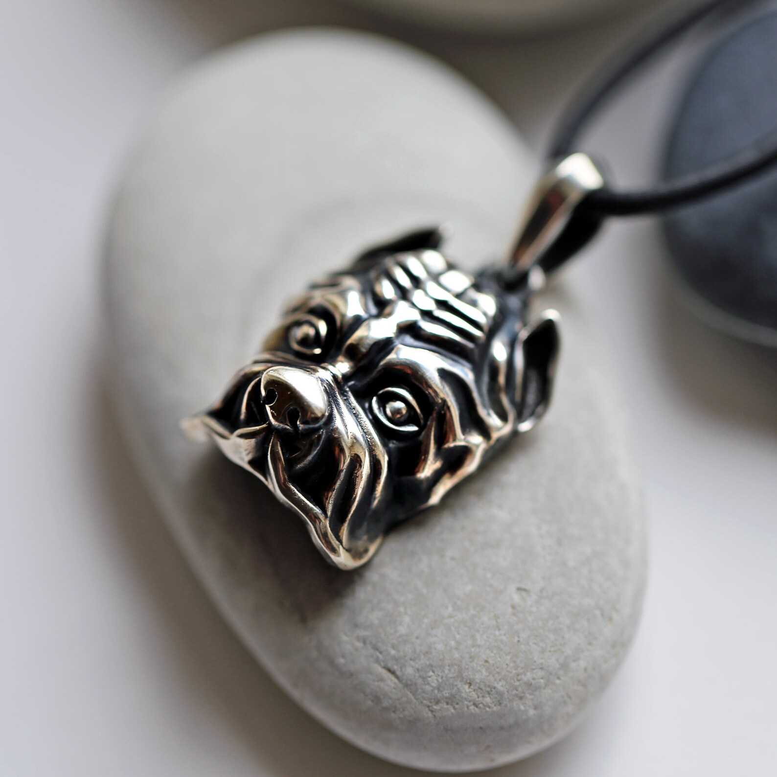 American Pitbull Dog Necklace Sterling Silver Dog Head Etsy