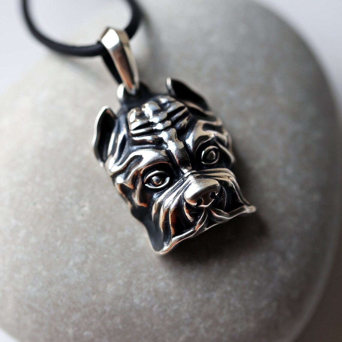 American Pitbull Dog Necklace Sterling Silver Dog Head Etsy
