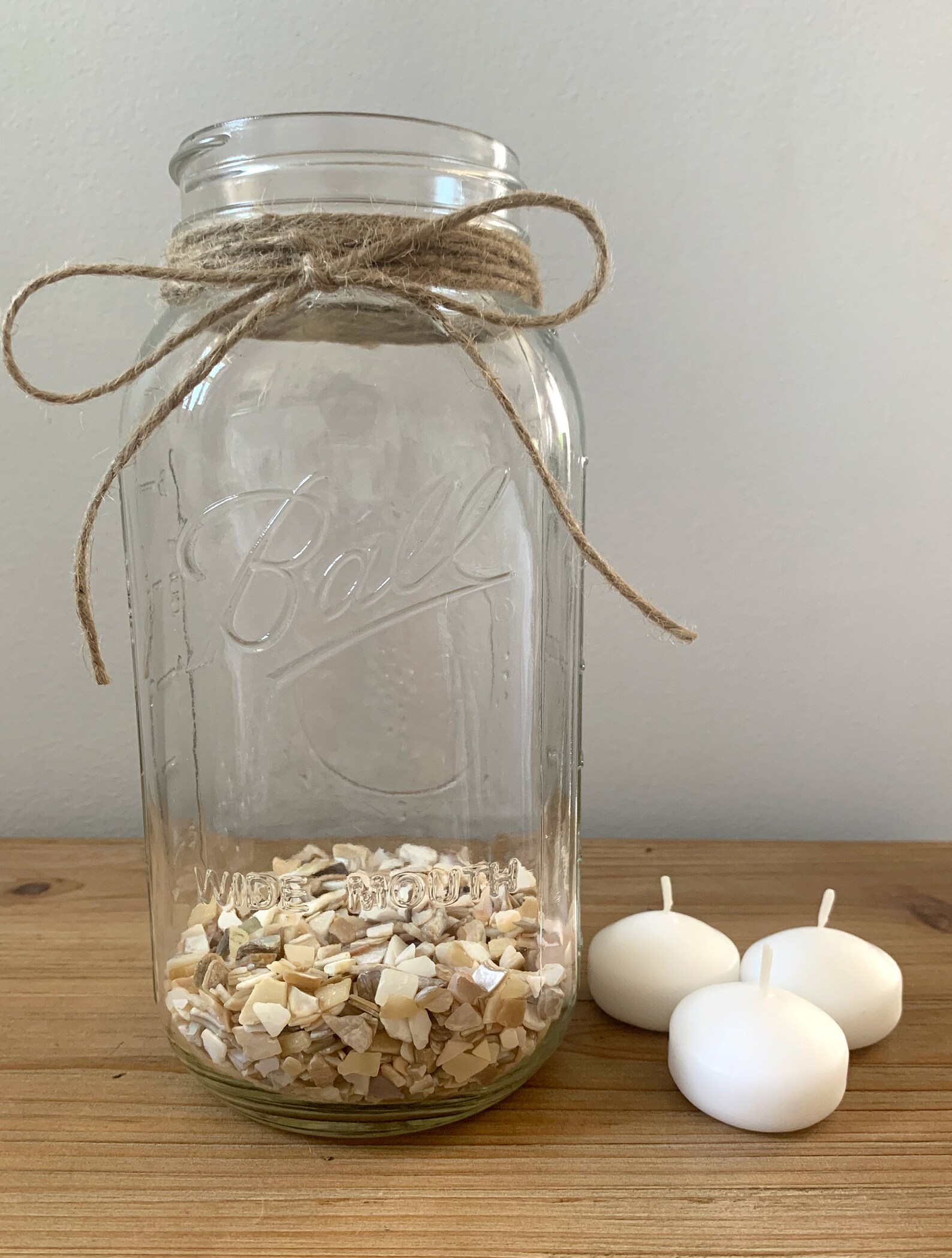 Floating Candle Seashell Twine Mason Jar Centerpiece Wedding Etsy