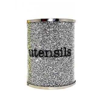 Crushed Diamond Silver Crystal Filled Utensil Holder Kitchen Storage Spoons(254994339103)