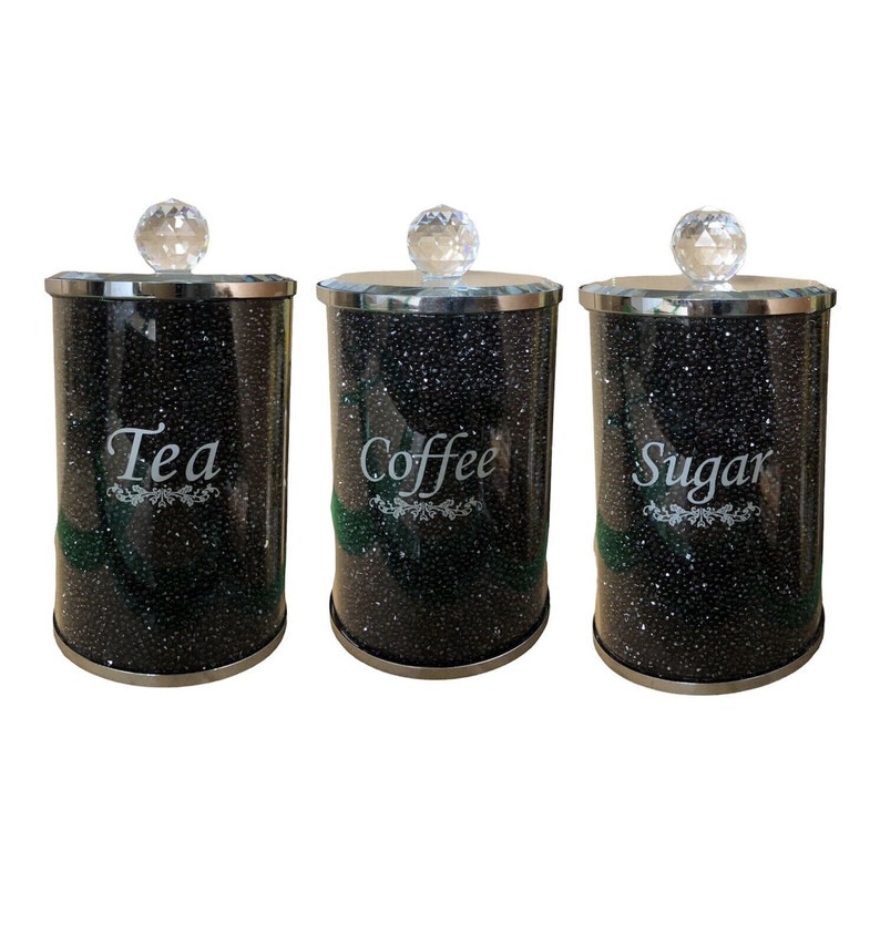 Black Crush Diamond Tea Coffee Sugar Canisters Crystal Storage Etsy