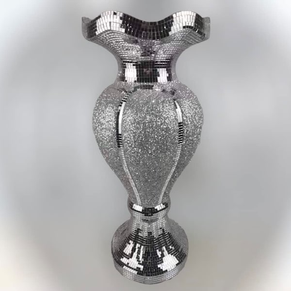 Silver Petals - Vase scintillant, mosaïque romane, miroir italien, 60 cm, sur pied Argenté