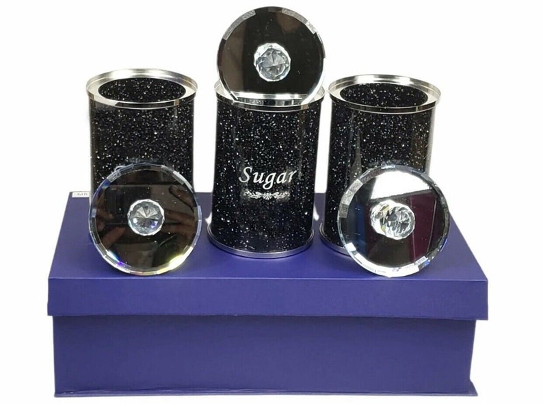 Black Crush Diamond Tea Coffee Sugar Canisters Crystal Storage Etsy