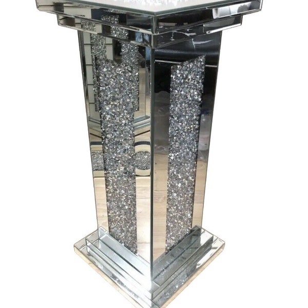 Silber Blütenblätter - Gespiegelter Crushed Crystal Diamant Sockel Tisch Beistelltisch Lampe Tisch Kristall Top