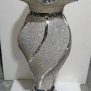 Silver Petals - Sparkly Vase Romany Mirrored Mosaic Italian 60cm Silver Floor Standing Vase