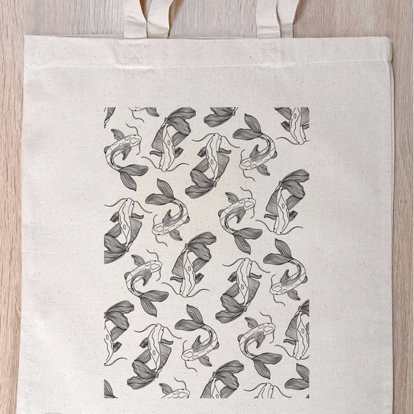 Tote bag - Carpe Koi Noir - Minimaliste esthetique